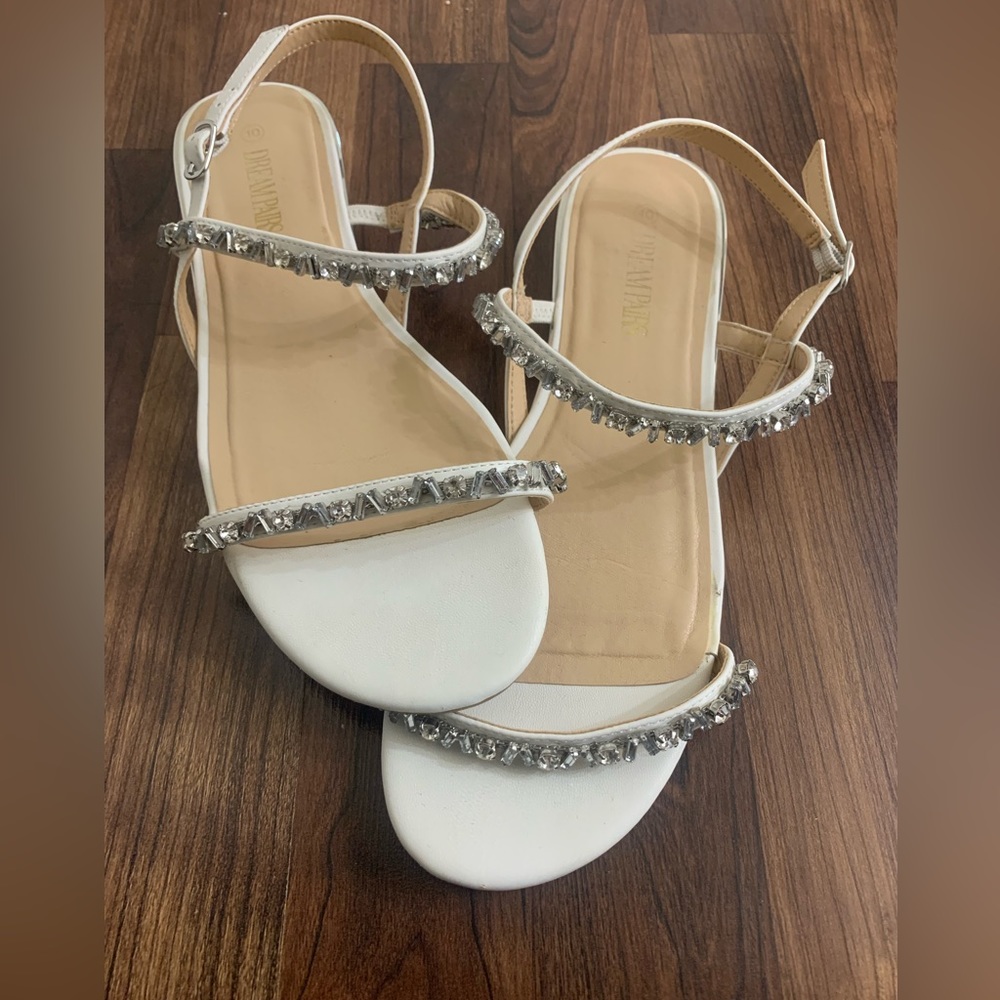 Size 10 white sandals with stones